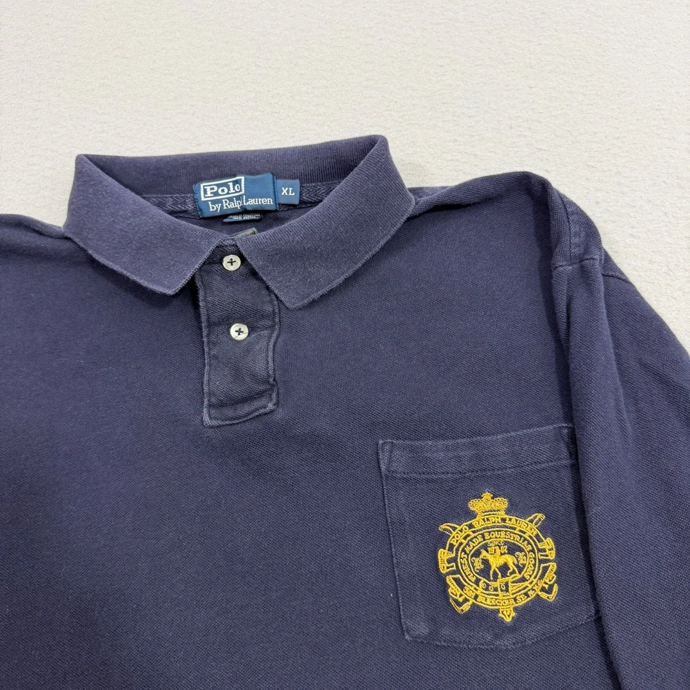 Vintage Polo Ralph Lauren Polo Men's XL Blue Equestrian Crest Long Sleeve Pique